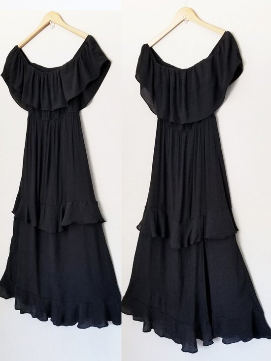 T by Talia Dresses & Skirts - T By Talia Black Off Shoulder Ruffle Slits Long Maxi Dress M Gauze Summer Fairy